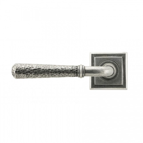 Pewter Hammered Newbury Lever on Rose Set (Square Rose) - Unsprung